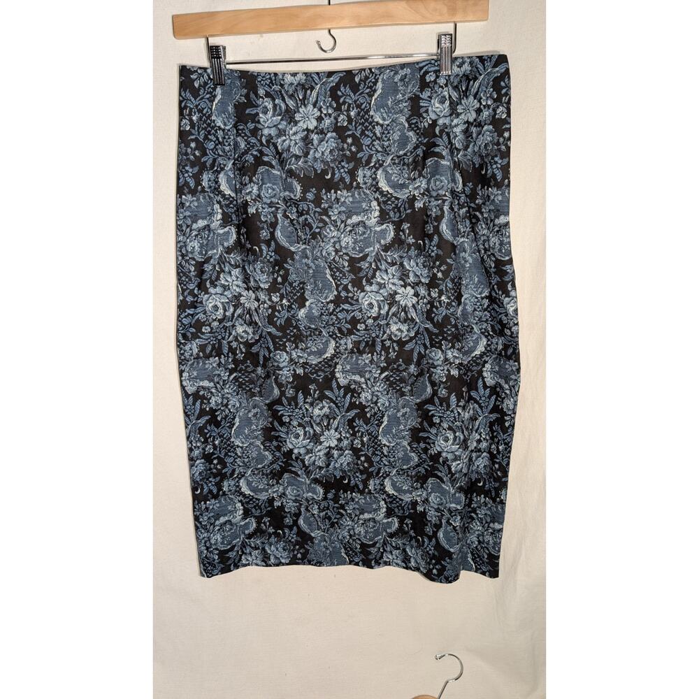 Briggs Womens Dark Floral Midi Pencil Skirt Sz 18 Blue Black Whimsigoth straight